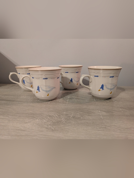 Newcor Other - 4 Vintage 1987 Newcor Countryside Geese Stoneware Cups Granny Core Cottage Core